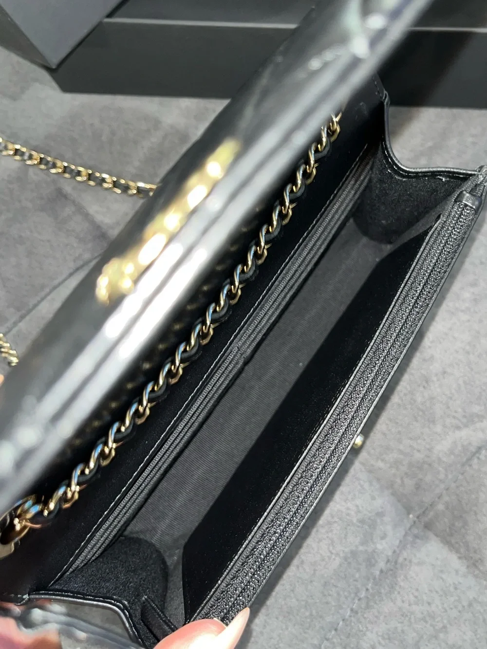 Authentic CHANEL Wallet On Chain with Light Gold Hardware
